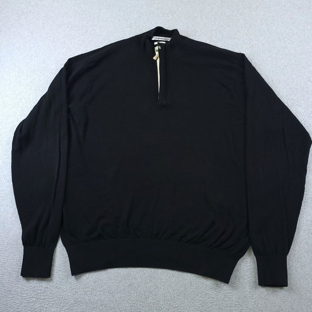 Peter Millar Sweater Mens XL Black Silk Cashmere Quarter Zip Pullover Luxury